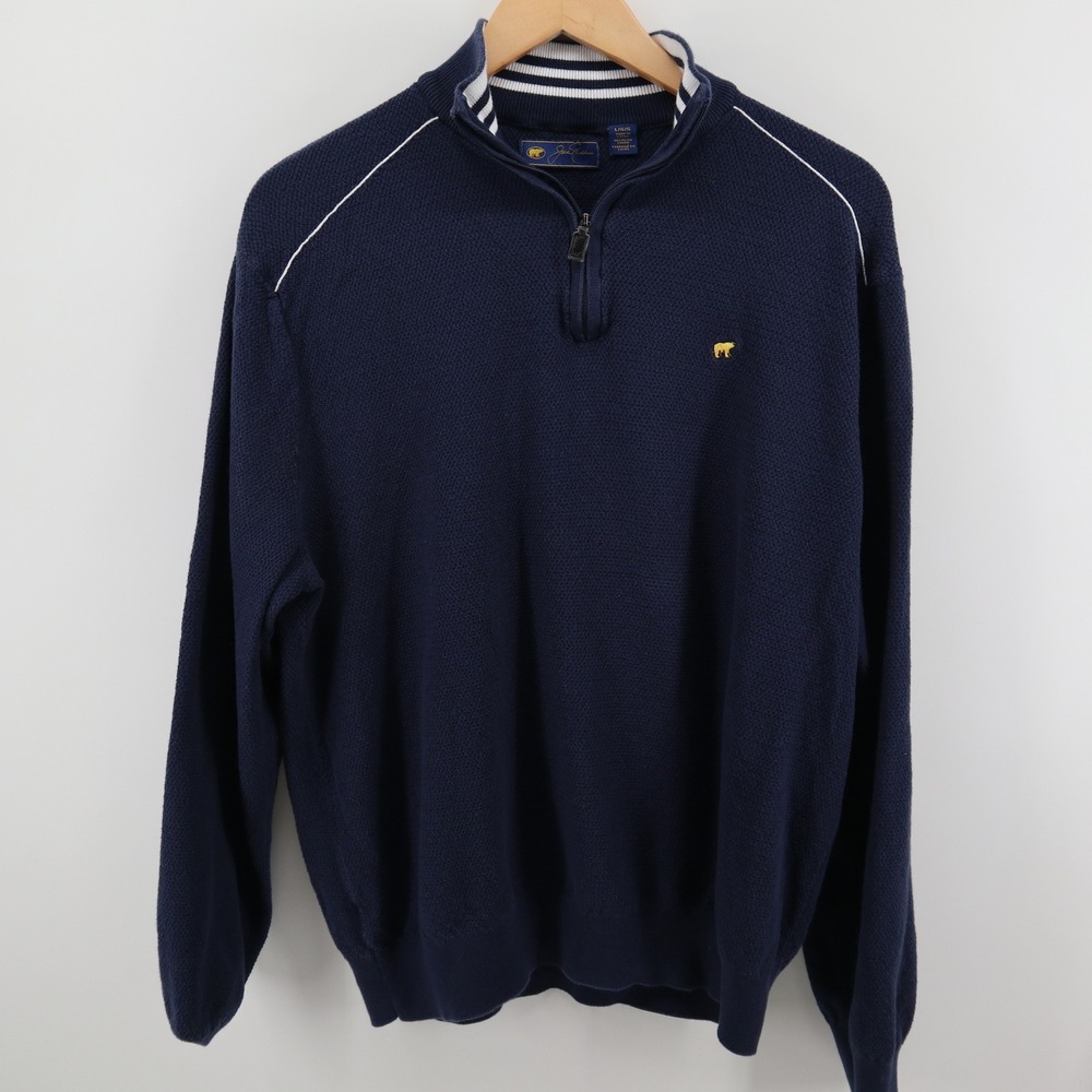 Jack Nicklaus Sweater Mens Large Quarter Zip Navy Blue Classic Golf‎ Good